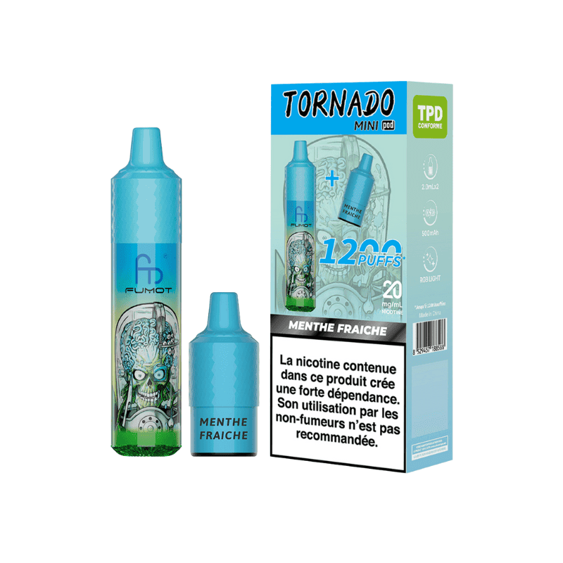 Kit Tornado Mini 1200 Puffs (+ 2 Pods 2ml 20mg) Fumot - Menthe Fraîche
