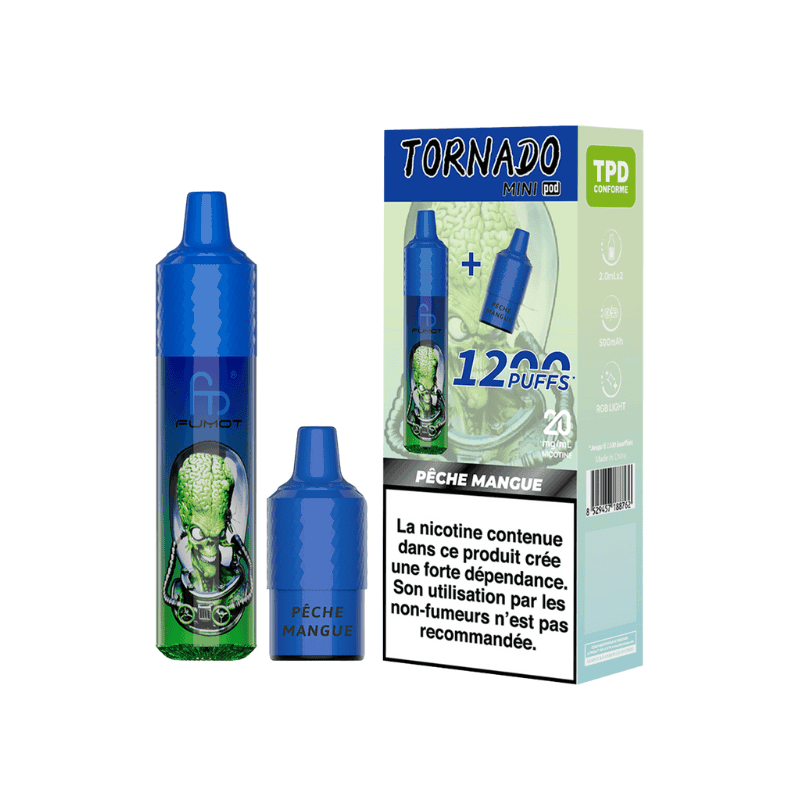 Kit Tornado Mini 1200 Puffs (+ 2 Pods 2ml 20mg) Fumot - Pêche Mangue